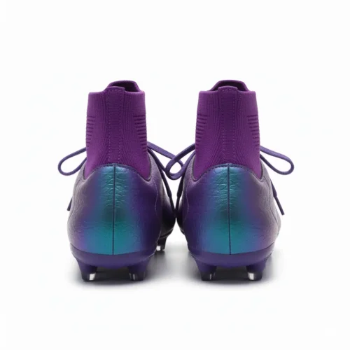 Botas moradas con cordones y calcetín vistas desde detrás para adultas.