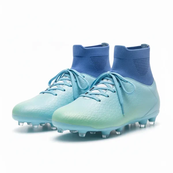 Botas azules con cordones y calcetín vistas de delante para adultas.