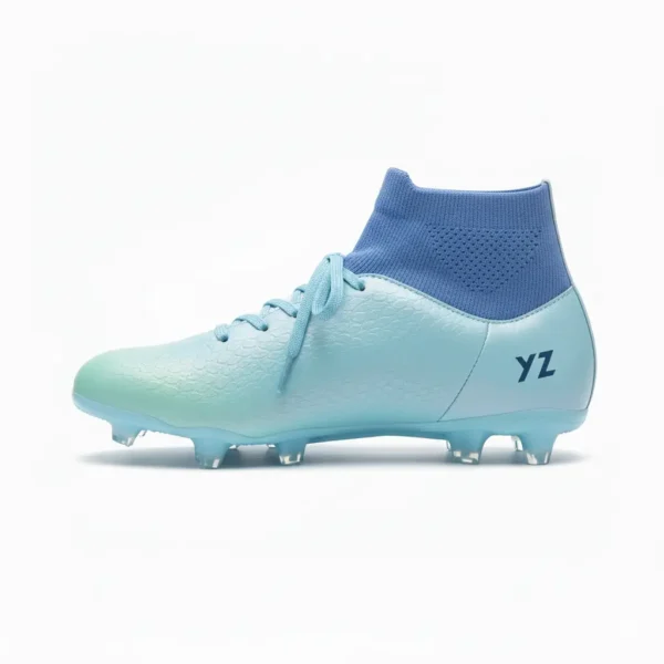 Botas azules con cordones y calcetín vistas desde un lateral para adultas.