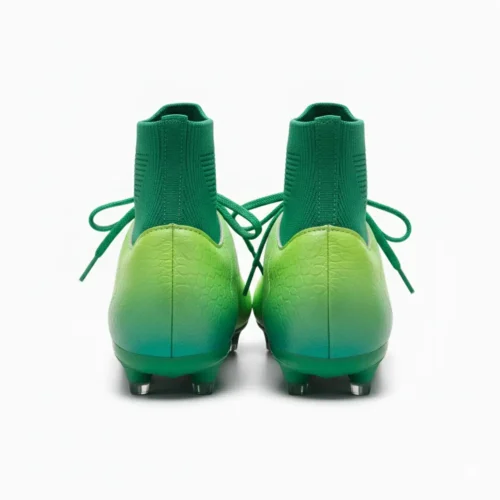 Botas verdes con cordones y calcetín vistas desde detrás para adultas.