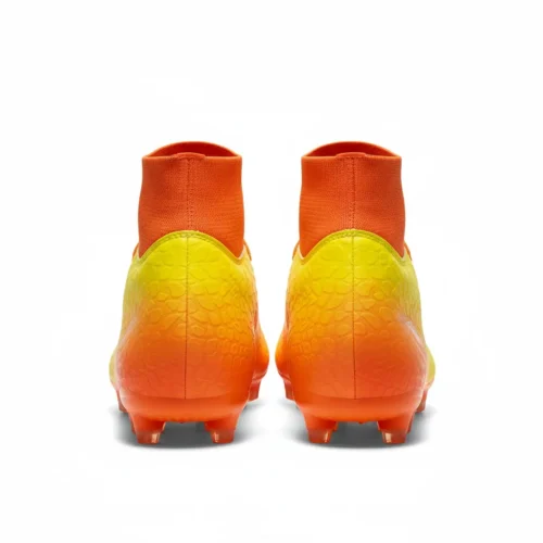 Botas amarillo-naranja con cordones y calcetín vistas desde detrás para adultas.