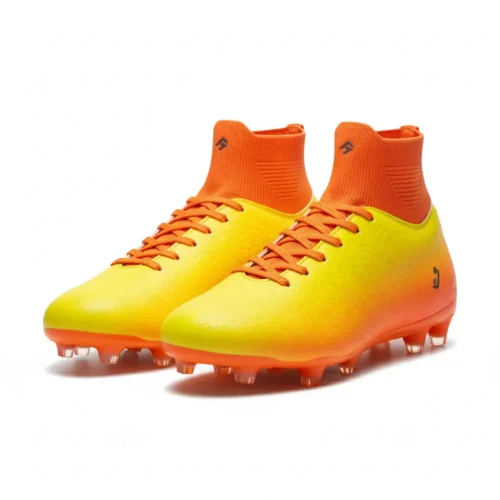 Botas amarillo-naranja con cordones y calcetín vistas desde delante para adultas.