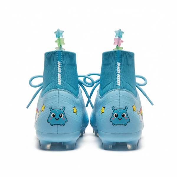 Vortex Kids azules detrás Botas azules con calcetín y cordones vistas desde detrás para niñas.