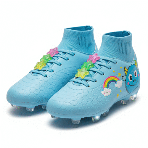 Vortex Kids azules Botas azules con calcetín y cordones vistas desde delante para niñas.