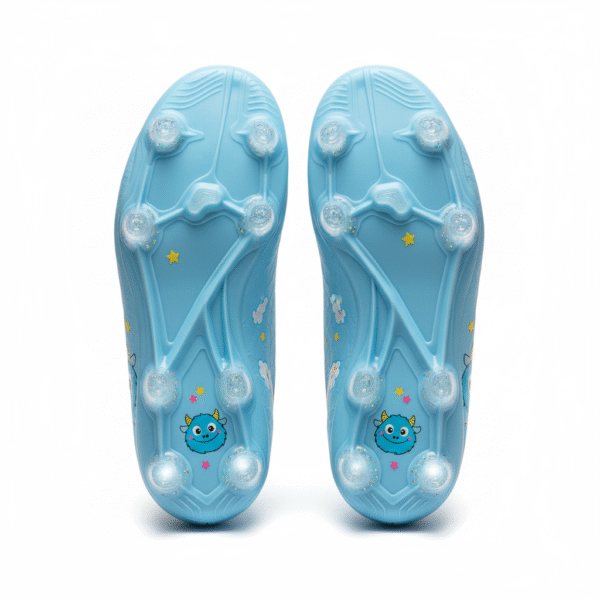 Vortex Kids azules abajo Botas azules con calcetín y cordones vistas desde abajo para niñas.