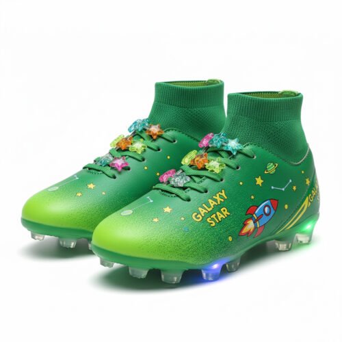 Vortex Kids verdes Botas verdes con calcetín y cordones vistas desde delante para niñas.