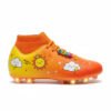 Vortex Kids amarillo-naranja lateral Botas amarillo-naranja con calcetín y cordones vistas desde un lateral para niñas.