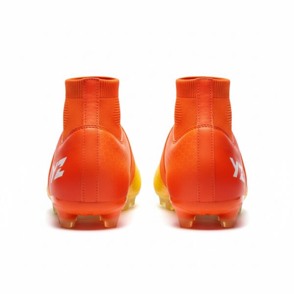 Botas amarillo-naranja con calcetín vistas desde detrás para adultas.