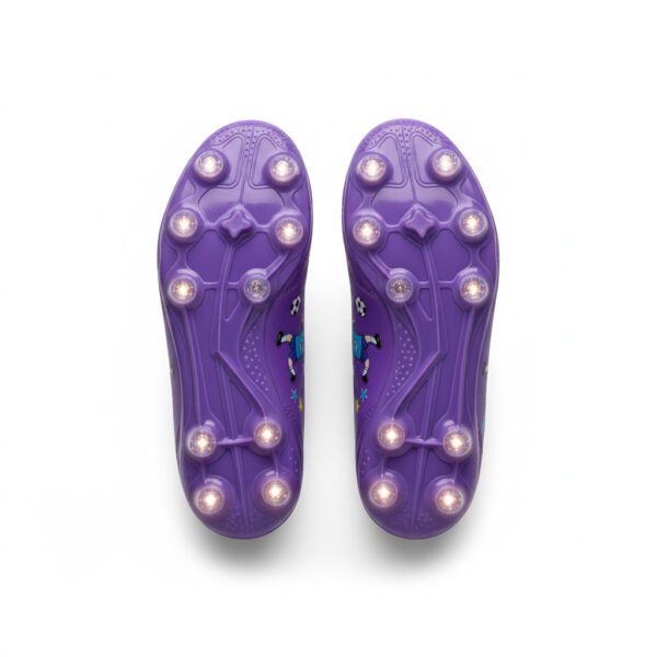 Botas moradas con calcetín vistas desde abajo para niñas.