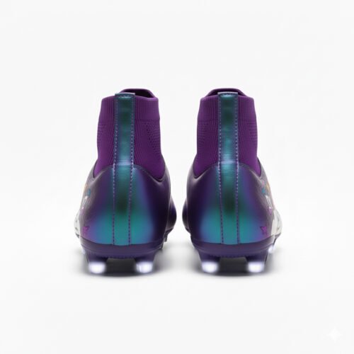 Botas moradas con calcetín vistas desde detrás para niñas.