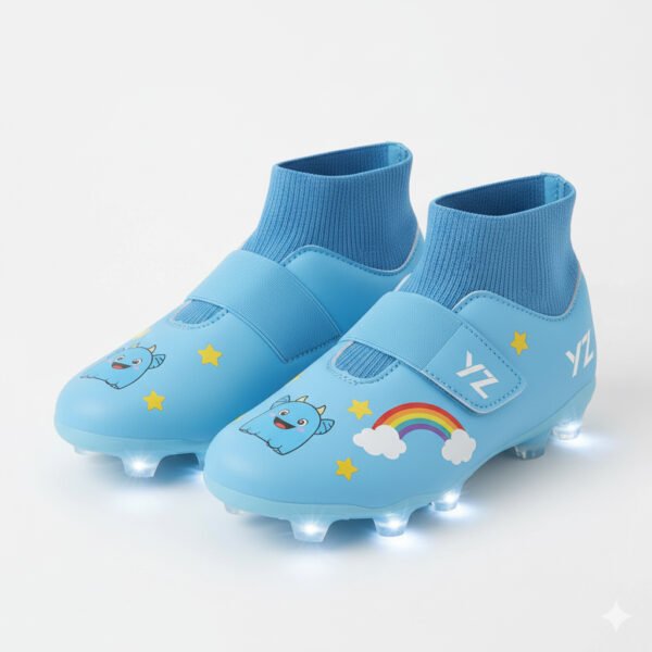 Botas azules con calcetín vistas desde delante para niñas.