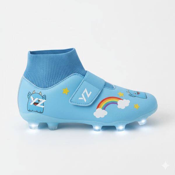 Botas azules con calcetín vistas desde un lateral para niñas.