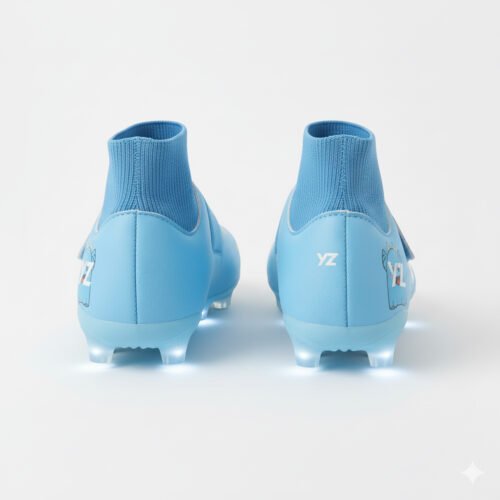 Botas azules con calcetín vistas desde detrás para niñas.