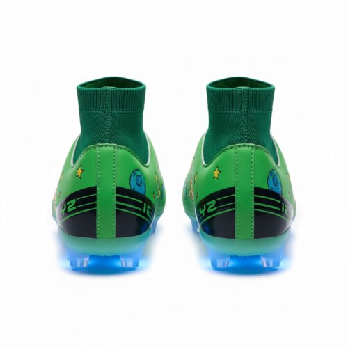 Botas verdes con calcetín vistas desde detrás para niñas.