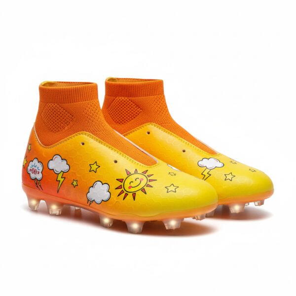 Botas amarillo-naranja con calcetín vistas desde delante para niñas.