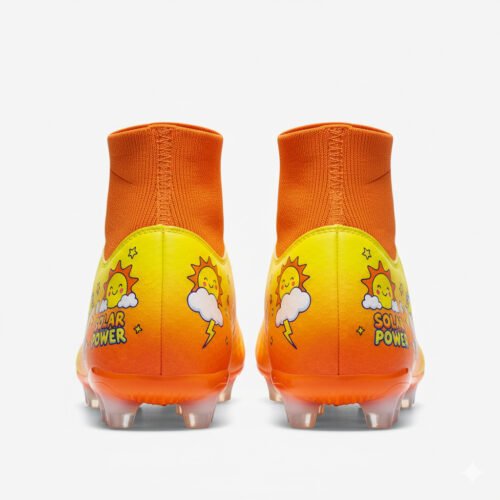 Botas amarillo-naranja con calcetín vistas desde detrás para niñas.