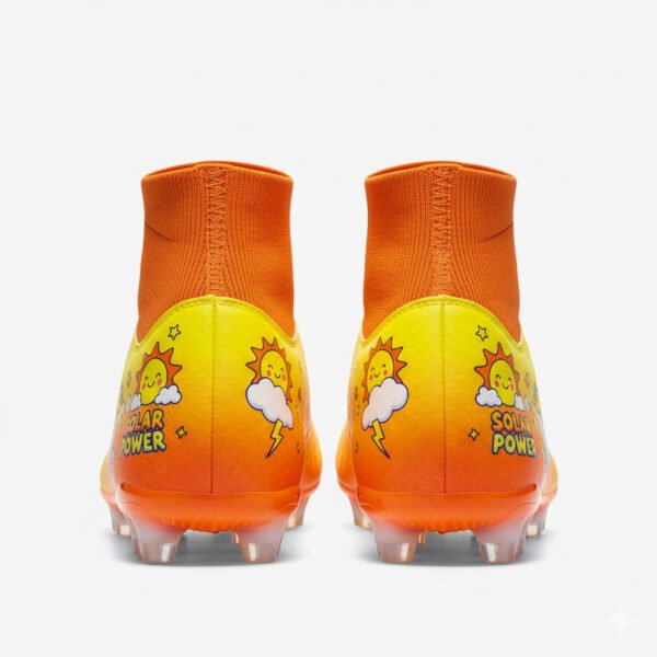 Botas amarillo-naranja con calcetín vistas desde detrás para niñas.