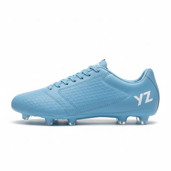 Botas azules con cordones vistas desde un lateral para adultas.