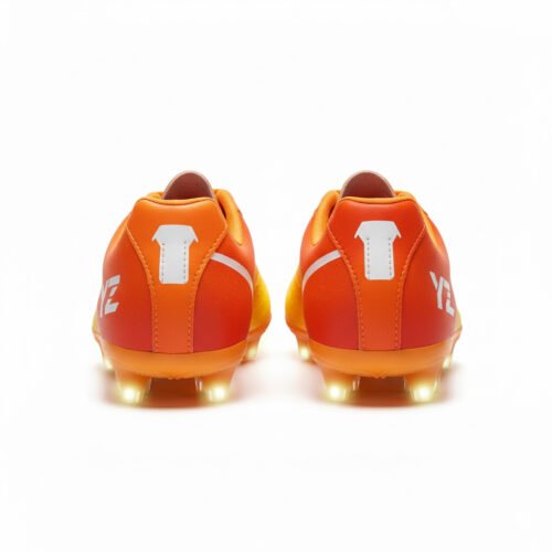 Botas amarillo-naranja con cordones vistas desde detrás para adultas.