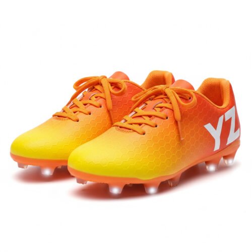 Botas amarillo-naranja con cordones vistas desde delante para adultas.